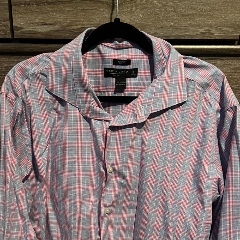 **4 for $15!** Pronto Uomo Pink and Blue Casual Button Down Shirt